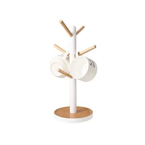lifenanny wooden mug holder tree, removable coffee tea cup holder display stand for counter, mug rack with 6 hooks (white)