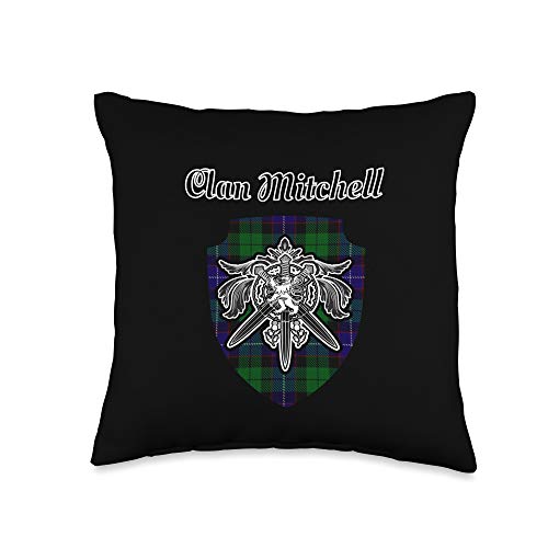 A Wee Bit Scot Scottish Mitchell Scottish Clan Tartan Lion Sword Crest Throw Pillow, 16x16, Multicolor