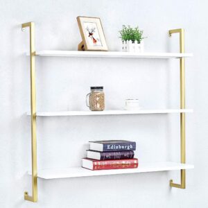 OLDRAINBOW Industrial Metal and Wood Wall Shelf,Floating Wood Shelves Wall Mounted,36in Iron Real Wood Book Shelves,Wall Shelves 3 Tier Bookshelf Shelving