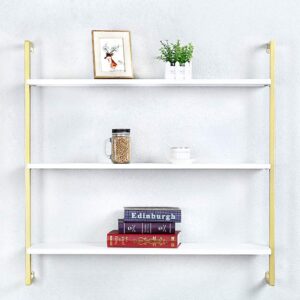 OLDRAINBOW Industrial Metal and Wood Wall Shelf,Floating Wood Shelves Wall Mounted,36in Iron Real Wood Book Shelves,Wall Shelves 3 Tier Bookshelf Shelving