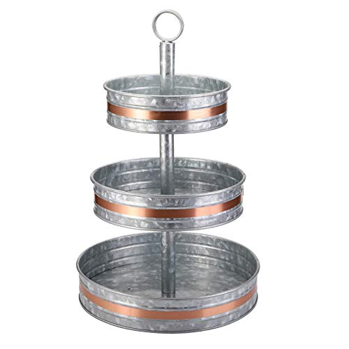 Cedilis Three Tiered Serving Stand, Rustic Metal Cupcake Stand, Galvanized Tiered Serving Tray for Dessert, Appetizers, Farmhouse Fruit Stand, Decorated for Fall