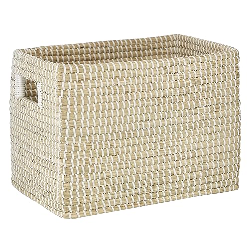 CosmoLiving by Cosmopolitan Seagrass Rectangle Storage Basket with Handles, 15" x 11" x 10", Brown