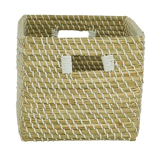CosmoLiving by Cosmopolitan Seagrass Rectangle Storage Basket with Handles, 15" x 11" x 10", Brown