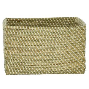 CosmoLiving by Cosmopolitan Seagrass Rectangle Storage Basket with Handles, 15" x 11" x 10", Brown