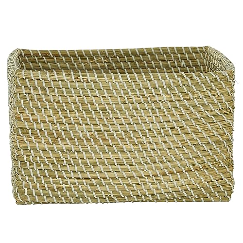 CosmoLiving by Cosmopolitan Seagrass Rectangle Storage Basket with Handles, 15" x 11" x 10", Brown