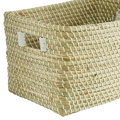 CosmoLiving by Cosmopolitan Seagrass Rectangle Storage Basket with Handles, 15" x 11" x 10", Brown