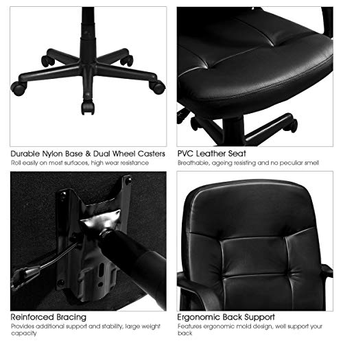 POWERSTONE Office Chair Leather Computer Desk Chair Ergonomic Executive Seating Mid Back Lumbar Support Adjustable Swivel Task Chair