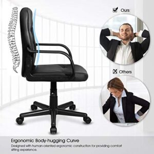 POWERSTONE Office Chair Leather Computer Desk Chair Ergonomic Executive Seating Mid Back Lumbar Support Adjustable Swivel Task Chair