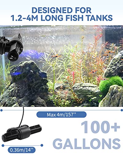 Poafamx Wave Maker for Aquarium with Controller 50W for Min 1.2m/3.9ft Long Fish Tank Above 100 Gallon Saltwater and Freshwater Cross Flow Water Circulation Pump Magnet Suction Base 110V
