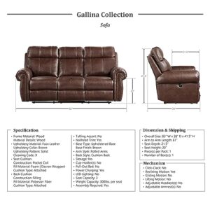 Lexicon Gallina Power Double Reclining Sofa, Brown