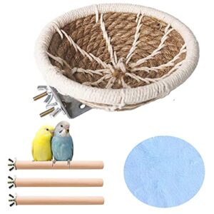 bird breeding nest parakeet bed for cage parrot hatch house handmade cotton weave hemp rope nesting with 3pcs perchs for budgie cockatiel conure canary finch lovebird