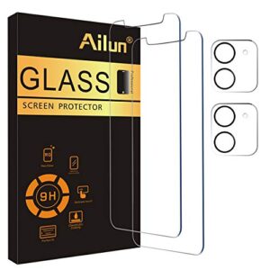ailun 2 pack screen protector for iphone 12 mini [5.4 inch] with 2 pack tempered glass camera lens protector,tempered glass film,[9h hardness]-hd