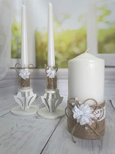 Magik Life Unity Candle Set for Wedding - Wedding décor & Wedding Accessories - Candle Sets - 6 Inch Pillar and 2 10 Inch Tapers - Rustic Unity Candle (Rustic)