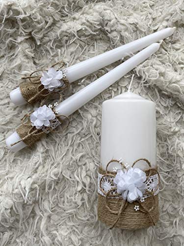 Magik Life Unity Candle Set for Wedding - Wedding décor & Wedding Accessories - Candle Sets - 6 Inch Pillar and 2 10 Inch Tapers - Rustic Unity Candle (Rustic)