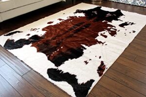 masada rugs, faux fur cowhide area rug brown black white (3 feet x 5 feet)