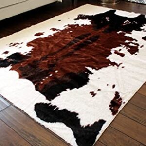 Masada Rugs, Faux Fur Cowhide Area Rug Brown Black White (3 Feet X 5 Feet)