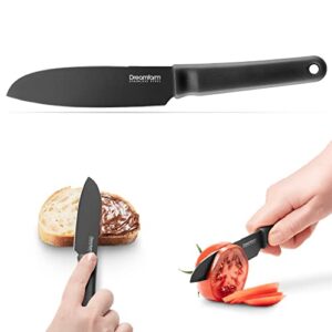dreamfarm kneed | cutting, spreading and scooping knife with built-in plastic wrap cutter | multi-purpose knife with protective cover | black