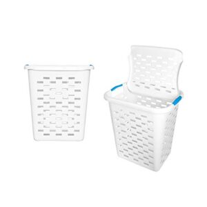 clorox plastic laundry baskets with odor protection, 2 pack | heavy duty hamper with odor control | tall rectangular clothing storage with handles, large (with lids) , white