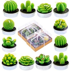 12 Pieces Cactus Tealight Candles Handmade Delicate Succulent Cactus Candles for Party Wedding Spa Home Decoration Gifts