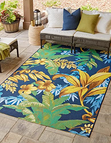 Unique Loom Outdoor Botanical Collection Area Rug - Calypso (7' 10" x 10' Rectangle, Multi/ Light Blue)