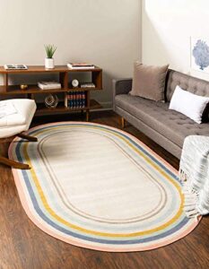 unique loom lotus collection area rug - guyana (5' 3" x 8' oval, multi/ blue)