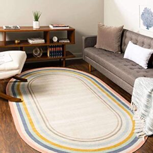 Unique Loom Lotus Collection Area Rug - Guyana (5' 3" x 8' Oval, Multi/ Blue)