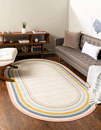 Unique Loom Lotus Collection Area Rug - Guyana (5' 3" x 8' Oval, Multi/ Blue)