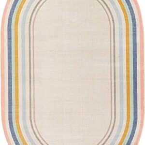 Unique Loom Lotus Collection Area Rug - Guyana (5' 3" x 8' Oval, Multi/ Blue)