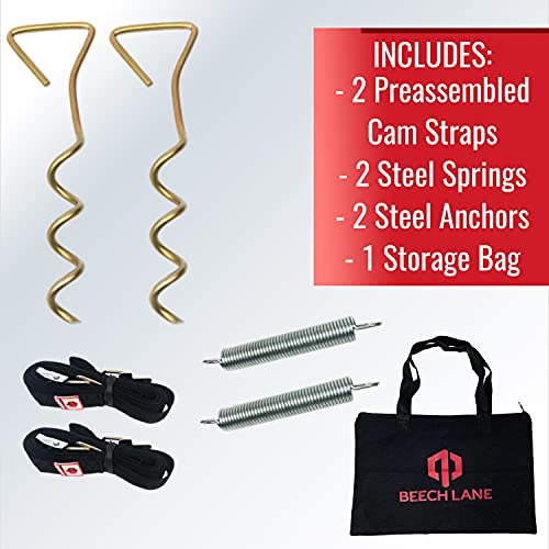 Beech Lane Heavy Duty Pre-Assembled RV Awning Anchor Kit, Sturdy Cam Buckles with Thick Straps, Durable Canvas Storage Bag, Steel Connection Points