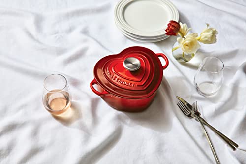 Le Creuset Signature Enameled Cast Iron Figural Heart Cocotte, 2 Quart, Cerise with Stainless Steel Knob