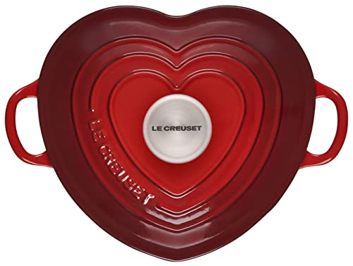 Le Creuset Signature Enameled Cast Iron Figural Heart Cocotte, 2 Quart, Cerise with Stainless Steel Knob
