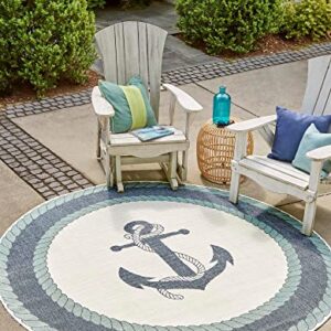 Unique Loom Outdoor Coastal Collection Area Rug - Anchor (4' 1" Round, Navy Blue/ Light Blue)