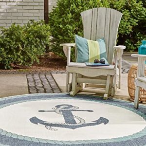 Unique Loom Outdoor Coastal Collection Area Rug - Anchor (4' 1" Round, Navy Blue/ Light Blue)