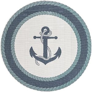 Unique Loom Outdoor Coastal Collection Area Rug - Anchor (4' 1" Round, Navy Blue/ Light Blue)