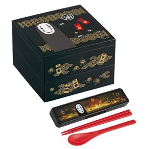studio ghibli jubako japanese traditional bento box - spirited away - kaonashi (no face) - set of 27oz japanese lunch box with spoon/chopsticks in a noise-free case (konashi jubako, spoon)