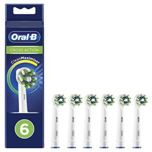 oral-b cross action electric toothbrush head with cleanmaximiser technology, angled bristles for deeper plaque removal, pack of 6 toothbrush heads, white