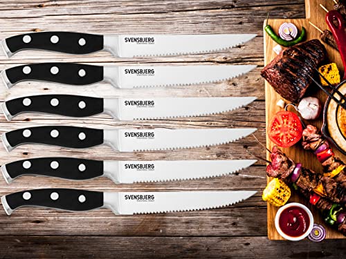 Svensbjerg Steak Knife Set, Serrated Steak Knives, Dinner Knives, Knife Set with Covers, Stainless Steel | SB-SK201