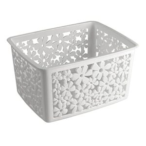 mDesign Plastic Bathroom Storage Basket Bin for Organizing Hand Soaps, Body Wash, Shampoos, Lotion, Conditioners, Hand Towels, Hair Accessories, Body Spray - Large, Floral Design, 6 Pack, Light Gray