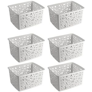 mDesign Plastic Bathroom Storage Basket Bin for Organizing Hand Soaps, Body Wash, Shampoos, Lotion, Conditioners, Hand Towels, Hair Accessories, Body Spray - Large, Floral Design, 6 Pack, Light Gray