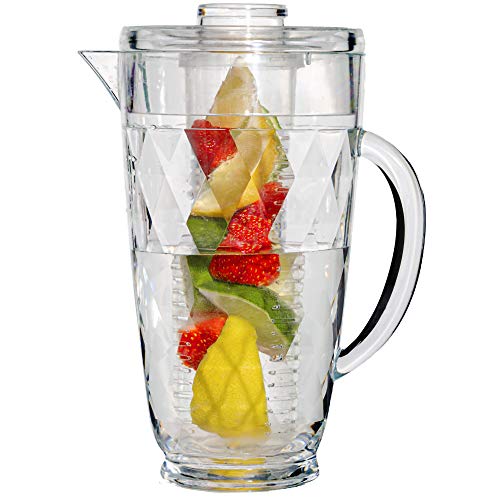 Water Infuser Pitcher – Fruit Infuser Water Pitcher By Home Essentials & Beyond – Shatterproof Acrylic Pitcher – Elegant Durable Design – Ideal for Iced Tea, Fruit Infused Water and Juice (67.7 oz.)