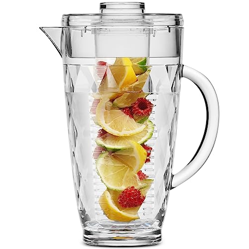 Water Infuser Pitcher – Fruit Infuser Water Pitcher By Home Essentials & Beyond – Shatterproof Acrylic Pitcher – Elegant Durable Design – Ideal for Iced Tea, Fruit Infused Water and Juice (67.7 oz.)