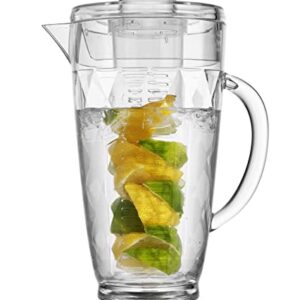 Water Infuser Pitcher – Fruit Infuser Water Pitcher By Home Essentials & Beyond – Shatterproof Acrylic Pitcher – Elegant Durable Design – Ideal for Iced Tea, Fruit Infused Water and Juice (67.7 oz.)