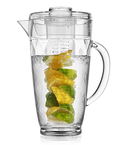 Water Infuser Pitcher – Fruit Infuser Water Pitcher By Home Essentials & Beyond – Shatterproof Acrylic Pitcher – Elegant Durable Design – Ideal for Iced Tea, Fruit Infused Water and Juice (67.7 oz.)