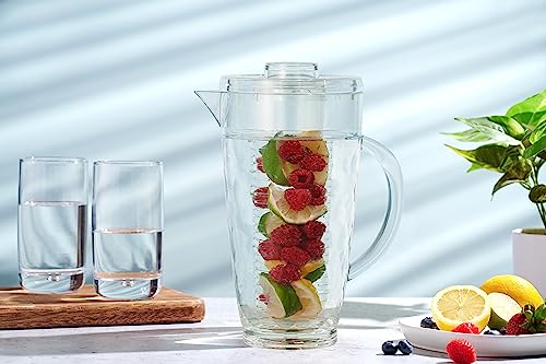 Water Infuser Pitcher – Fruit Infuser Water Pitcher By Home Essentials & Beyond – Shatterproof Acrylic Pitcher – Elegant Durable Design – Ideal for Iced Tea, Fruit Infused Water and Juice (67.7 oz.)