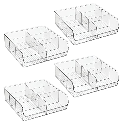 mDesign Plastic Food Storage Wide Bin Organizer with 6 Compartments for Kitchen Cabinet, Pantry, Shelf, Drawer, Fridge, Freezer Organization - Holds Snack Bars - Ligne Collection - 4 Pack - Clear