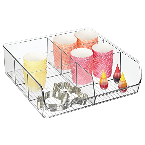 mDesign Plastic Food Storage Wide Bin Organizer with 6 Compartments for Kitchen Cabinet, Pantry, Shelf, Drawer, Fridge, Freezer Organization - Holds Snack Bars - Ligne Collection - 4 Pack - Clear