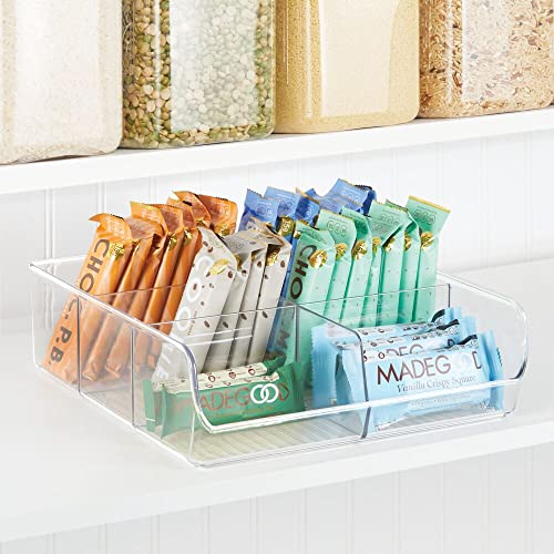 mDesign Plastic Food Storage Wide Bin Organizer with 6 Compartments for Kitchen Cabinet, Pantry, Shelf, Drawer, Fridge, Freezer Organization - Holds Snack Bars - Ligne Collection - 4 Pack - Clear