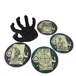 World of Wonders Drink to Good Fortune Decorative Gothic Palm Holder with Tarot Card Drink Coasters (5 Piece Set) | Coffee Table and Witch Decor for Your Home - 5"