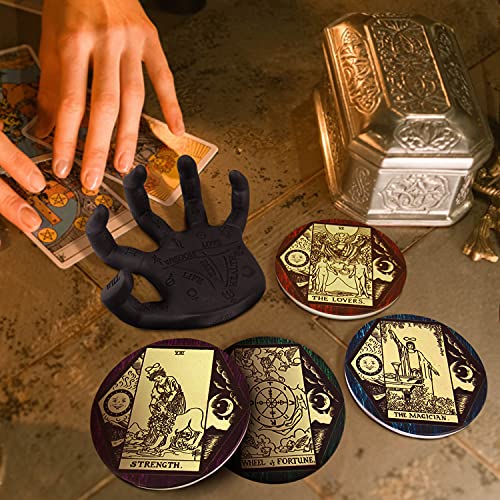 World of Wonders Drink to Good Fortune Decorative Gothic Palm Holder with Tarot Card Drink Coasters (5 Piece Set) | Coffee Table and Witch Decor for Your Home - 5"