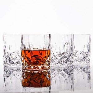 lemonsoda crystal cut old fashioned whiskey glasses - 10oz ultra-clear premium lead-free crystal glass tumbler for drinking bourbon, scotch, cocktails (set of 4)